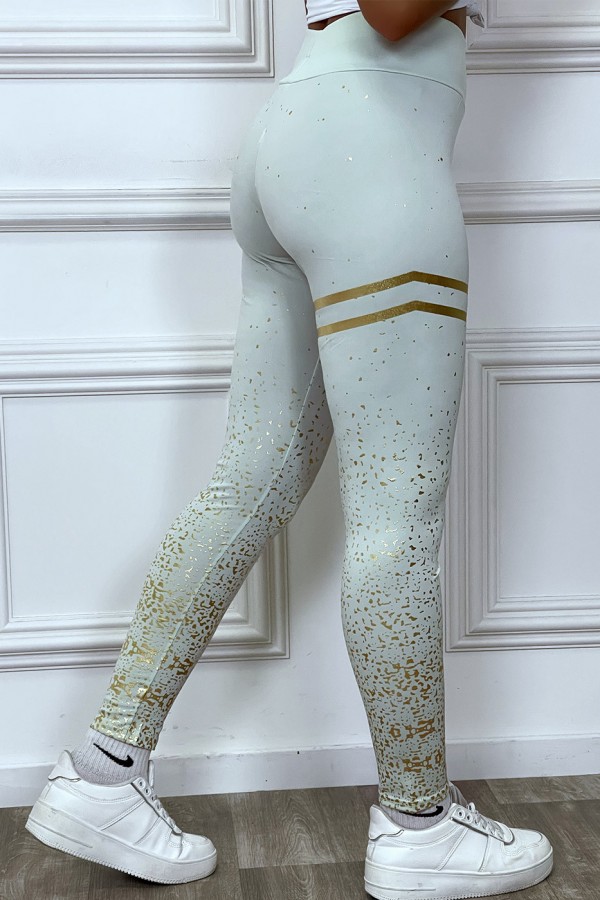 Legging vert d'eau avec taches et bandes dorées - 3