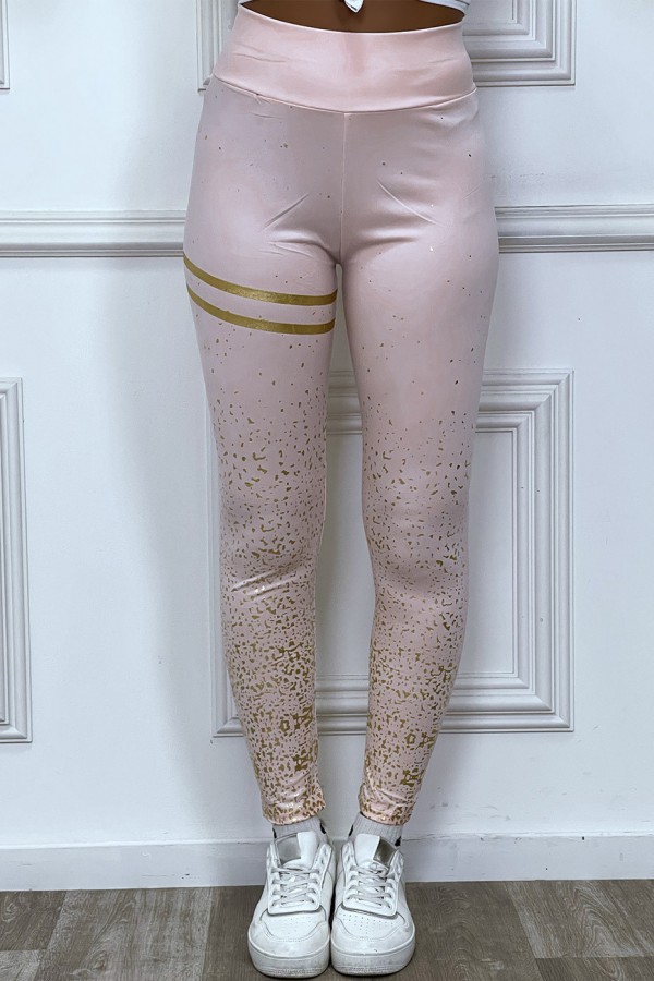 Legging rose avec taches et bandes dorées - 1