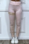 Legging rose avec taches et bandes dorées - 1