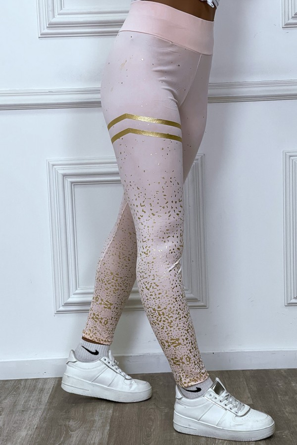 Legging rose avec taches et bandes dorées - 2