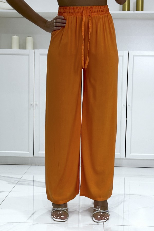 Pantalon palazzo orange en coton uni - 2