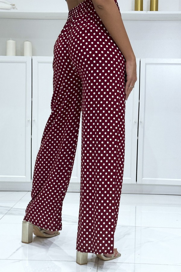 Pantalon palazzo rouge en coton avec petit pois - 1