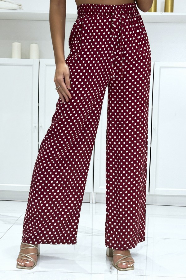 Pantalon palazzo rouge en coton avec petit pois - 4