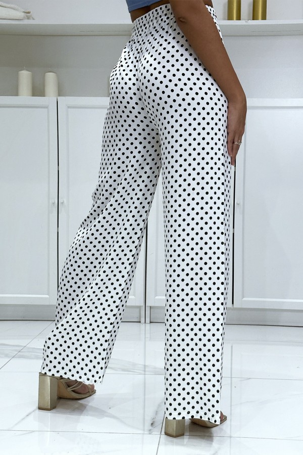 Pantalon palazzo blanc en coton avec petit pois - 1