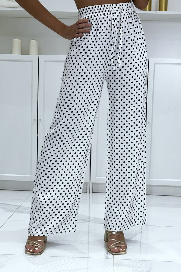 Pantalon palazzo blanc en coton avec petit pois - 3