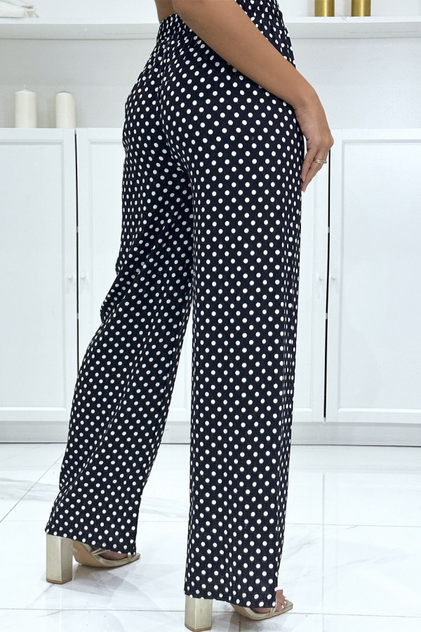 Pantalon palazzo marine en coton avec petit pois - 1