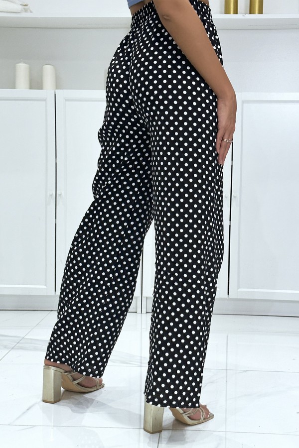 Pantalon palazzo noir en coton avec petit pois - 1