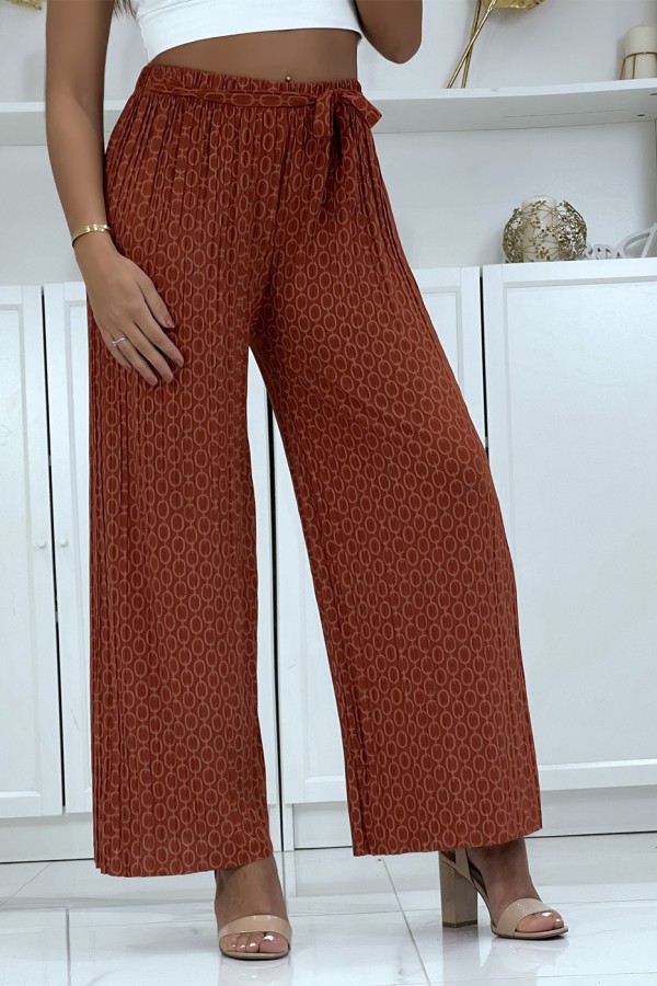 Pantalon palazzo cognac avec motif - 1