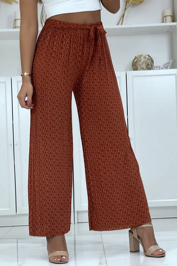 Pantalon palazzo cognac avec motif - 3