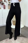 Pantalon palazzo fluide noir avec bande blanche - 6