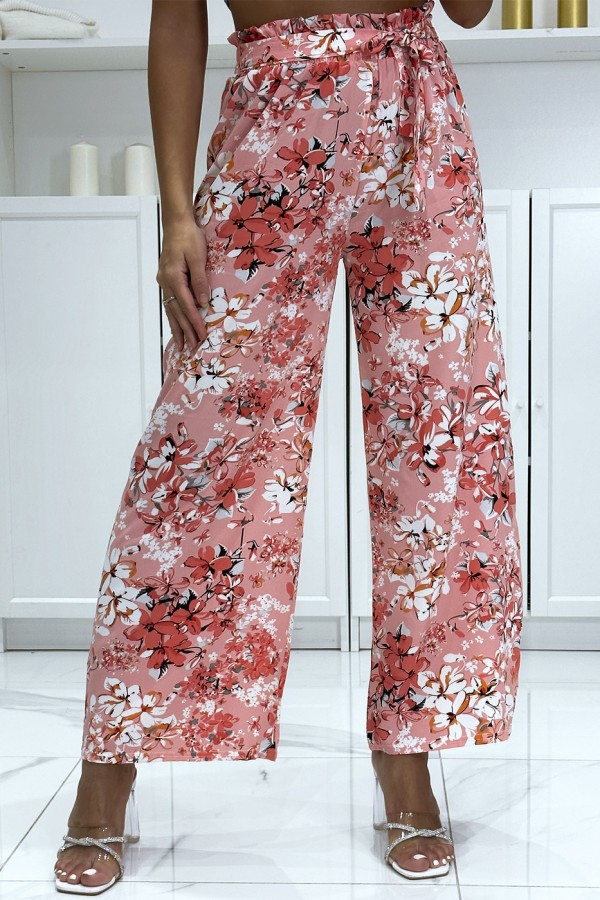 Pantalon palazzo fleuris rose motif fleure - 3