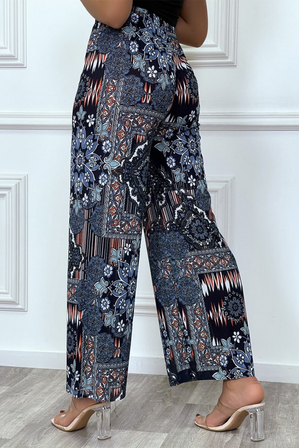 Pantalon palazzo bleu à motif floral - 1