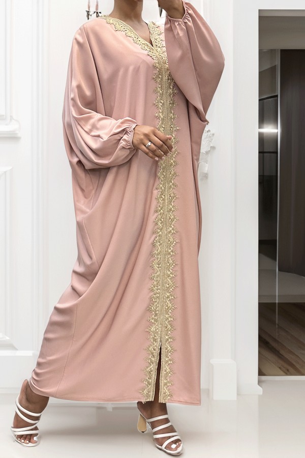 Longue abaya rose over size avec une jolie dentelle  - 2