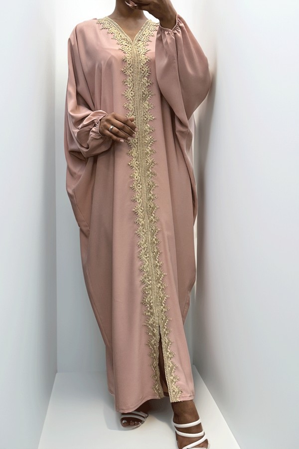 Longue abaya rose over size avec une jolie dentelle  - 3