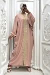 Longue abaya rose over size avec une jolie dentelle  - 4