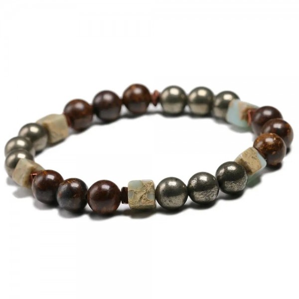 Bracelet de Perles en Bronzite et Pyrite Naturelle pour Homme et Femme, Bijou Spirituel de Guérison|9,89 €|OKKO MODE