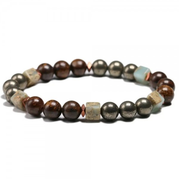 Bracelet de Perles en Bronzite et Pyrite Naturelle pour Homme et Femme, Bijou Spirituel de Guérison|9,89 €|OKKO MODE