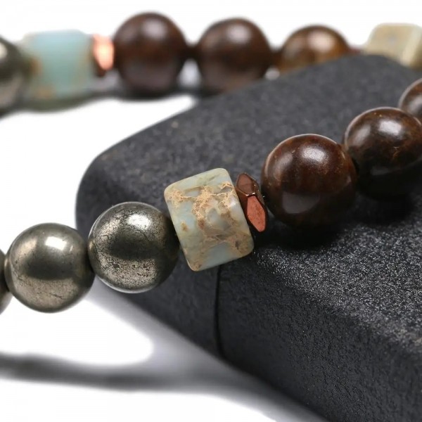 Bracelet de Perles en Bronzite et Pyrite Naturelle pour Homme et Femme, Bijou Spirituel de Guérison|9,89 €|OKKO MODE