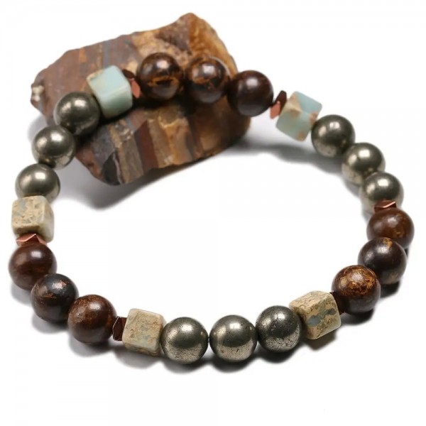 Bracelet de Perles en Bronzite et Pyrite Naturelle pour Homme et Femme, Bijou Spirituel de Guérison|9,89 €|OKKO MODE