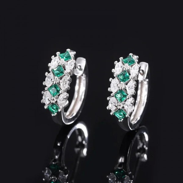 Boucles d'oreilles en argent émeraude et diamant, clip luxueux femme|20,69 €|OKKO MODE