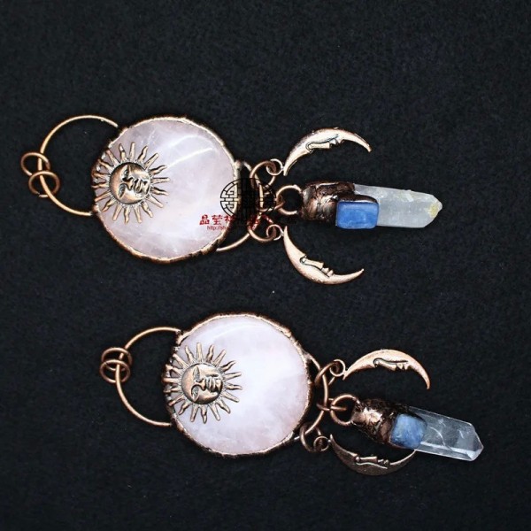 Pendentif rond à souder avec perle de cyanite, tranche de quartz rose|17,99 €|OKKO MODE