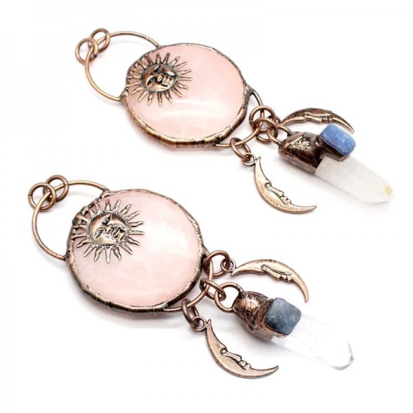 Pendentif rond à souder avec perle de cyanite, tranche de quartz rose|17,99 €|OKKO MODE