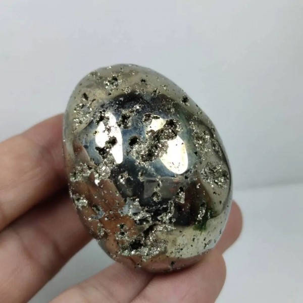 Oeuf de Pyrite géode en fer doré 180 – 250g, Cubes étincelants naturels polis