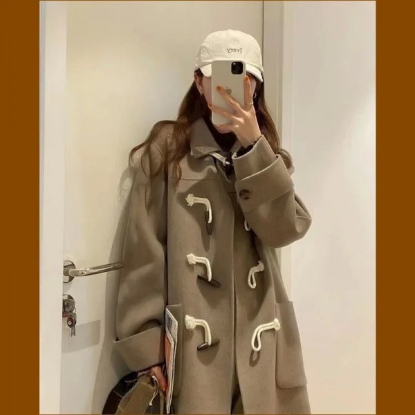 Manteau femme laine adt-fit, longueur moyenne, boutons corne