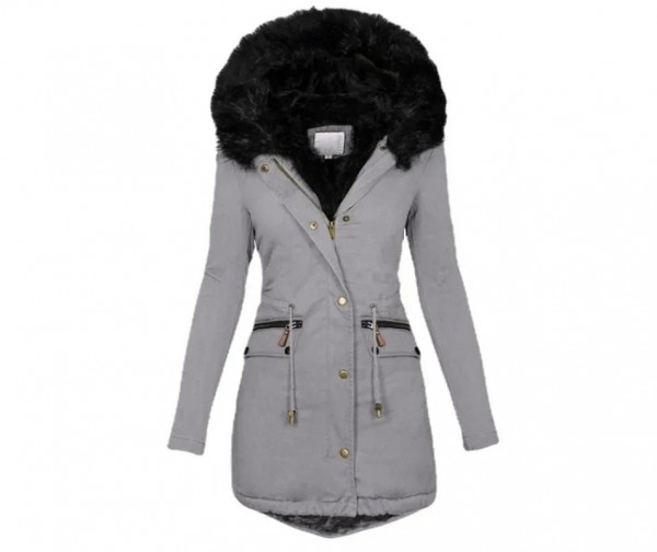 Parka à capuche mi-longue pour femme avec col en fourrure, veste en coton chaud|16,19 €|OKKO MODE