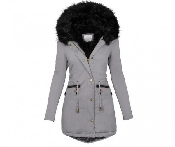 Parka à capuche mi-longue pour femme avec col en fourrure, veste en coton chaud|16,19 €|OKKO MODE