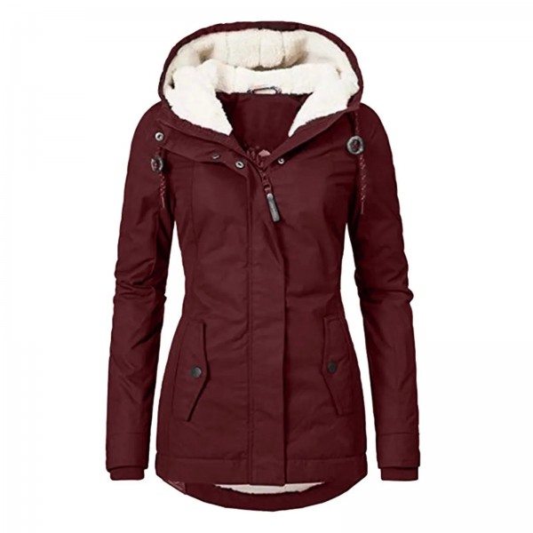 Veste à manches longues doublée pour femme, poche document solide, parka zippée nouveau style