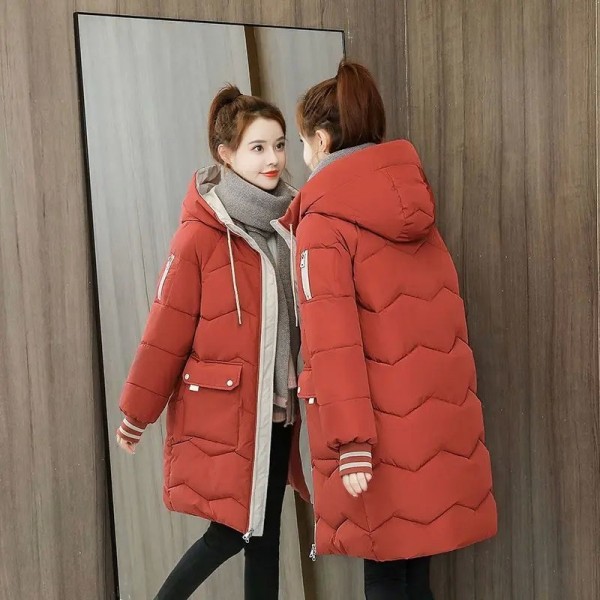 Parka longue en coton à capuche pour femme, pardessus optique