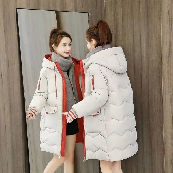 Parka longue en coton à capuche pour femme, pardessus optique|16,89 €|OKKO MODE