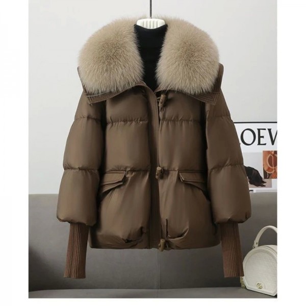 Parka matelassée en fausse fourrure avec col en fourrure pour femme, veste de neige épaisse