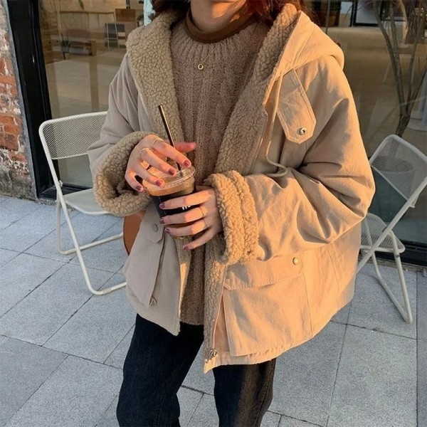 Parkas à Capuche pour Femme, Manteau Doux Kawaii Double Face Automne Hiver