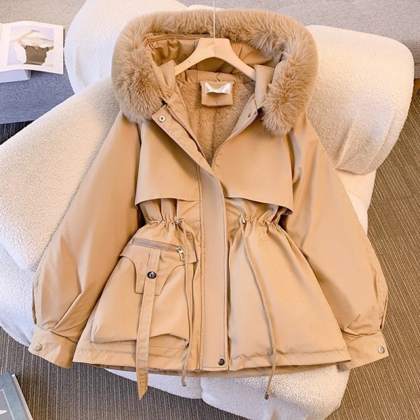 Doudoune longue à capuche avec col en fausse fourrure pour femme, parka manteau doublé chaud - nouvelle mod|33,29 €|OKKO MODE