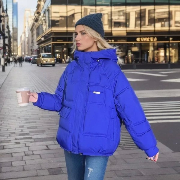 Manteau court à capuche en coton pour femme, veste couvertes hiver multi-poches 2024|27,89 €|OKKO MODE