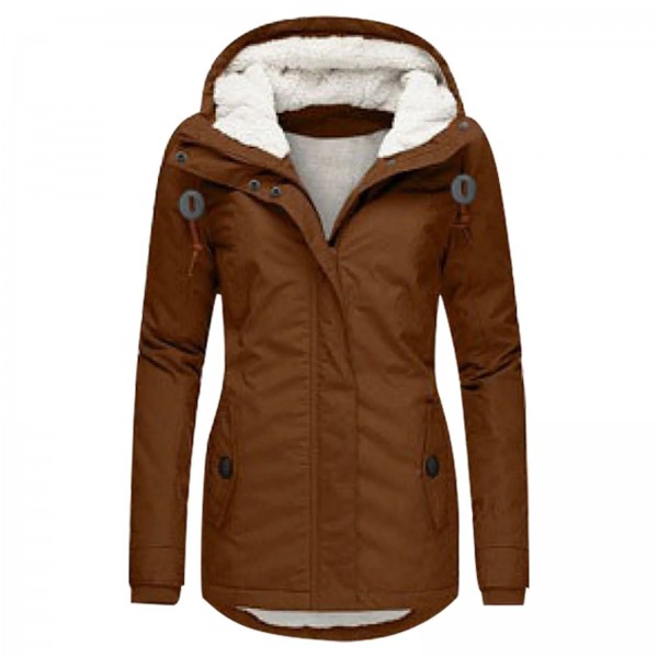 Parka coupe-vent à capuche longue épaisse pour femme, manteau de randonnée en plein air|36,89 €|OKKO MODE