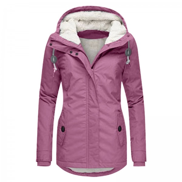 Parka corta-vento longa com capuz para mulher