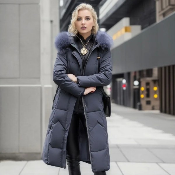 Manteau long matelassé à capuche pour femme, pardessus en coton, parka matelassure, col en fourrure, vêtements hiver épais