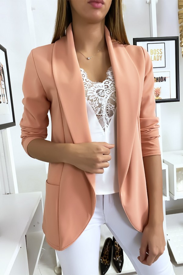 Veste Blazer rose col châle avec poches. Blazer femme 1526 - 2