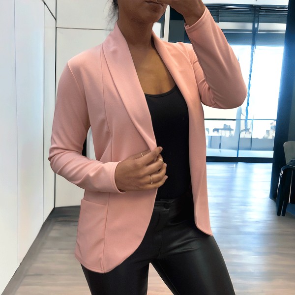 Veste Blazer rose col châle avec poches. Blazer femme 1526