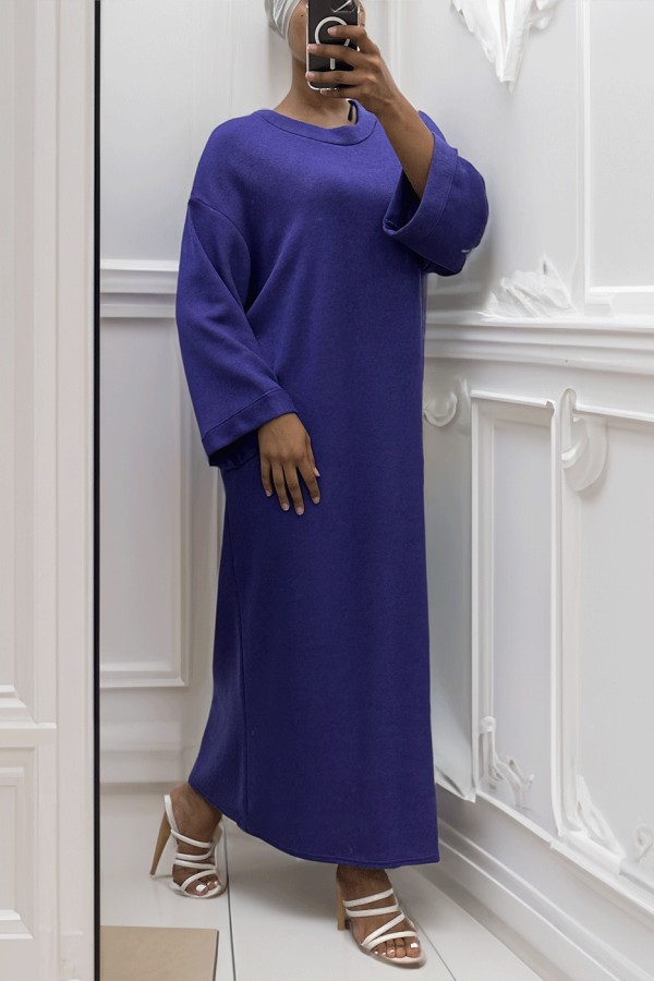 Longue robe pull over size col rond violet  - 3