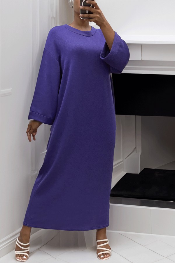 Longue robe pull over size col rond violet  - 4