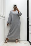 Longue robe pull over size col rond gris  - 2