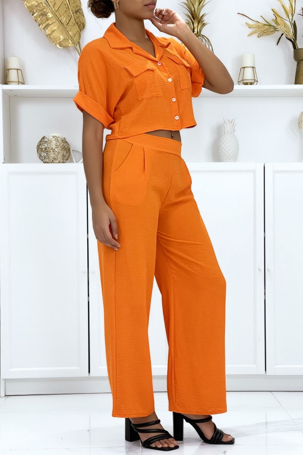 Ensemble chemise saharienne et pantalon palazzo orange - 1