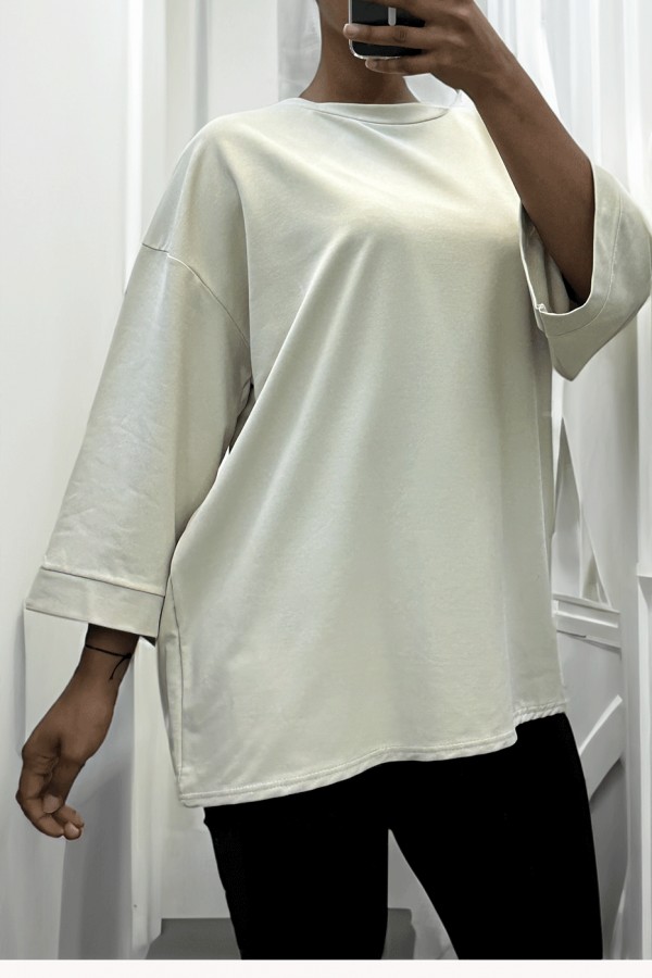 Sweat over size en coton beige  - 2