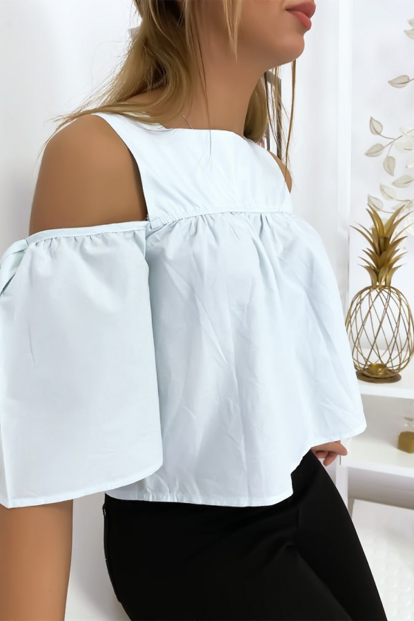 Blouse crop top bleu avec noeuds - 5