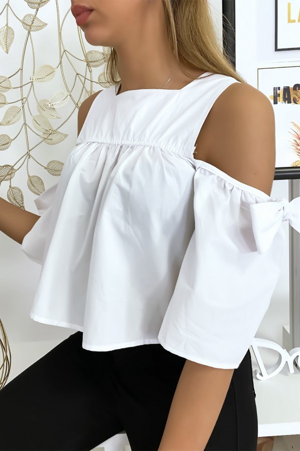 Blouse crop top blanche avec noeuds - 4