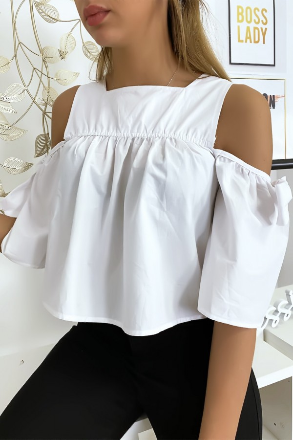 Blouse crop top blanche avec noeuds - 5